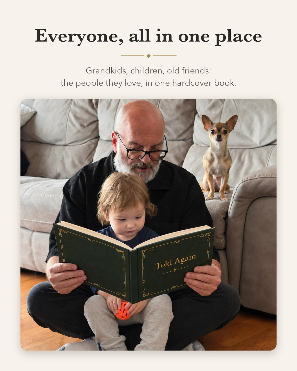 Grandfather reading the green book with a toddler on his lap